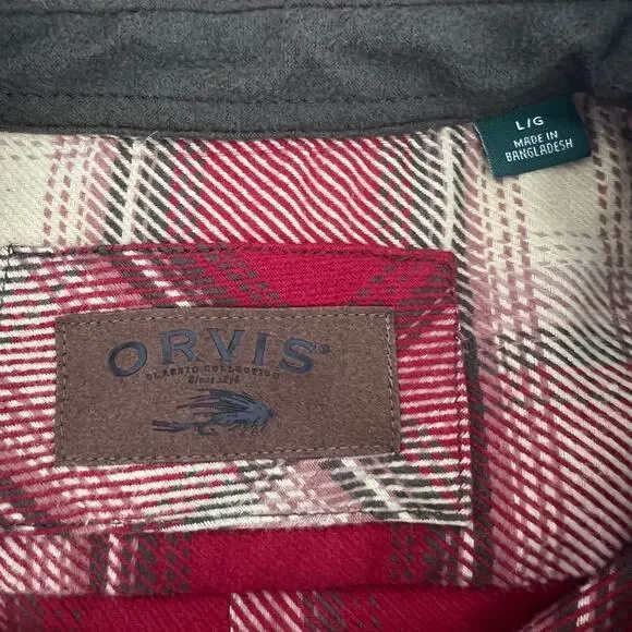 ORVIS Red and Tan Plaid Flannel Shacket Shirt Size Large - Picture 7 of 11